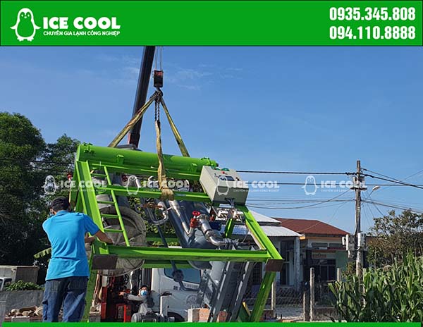 Crane the 5 ton ice machine to the installation location